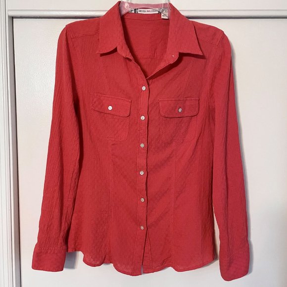 Anthropologie Chelsea & Violet Tab Long Sleeve Button Down Shirt  Red/Orange M - Picture 3 of 11